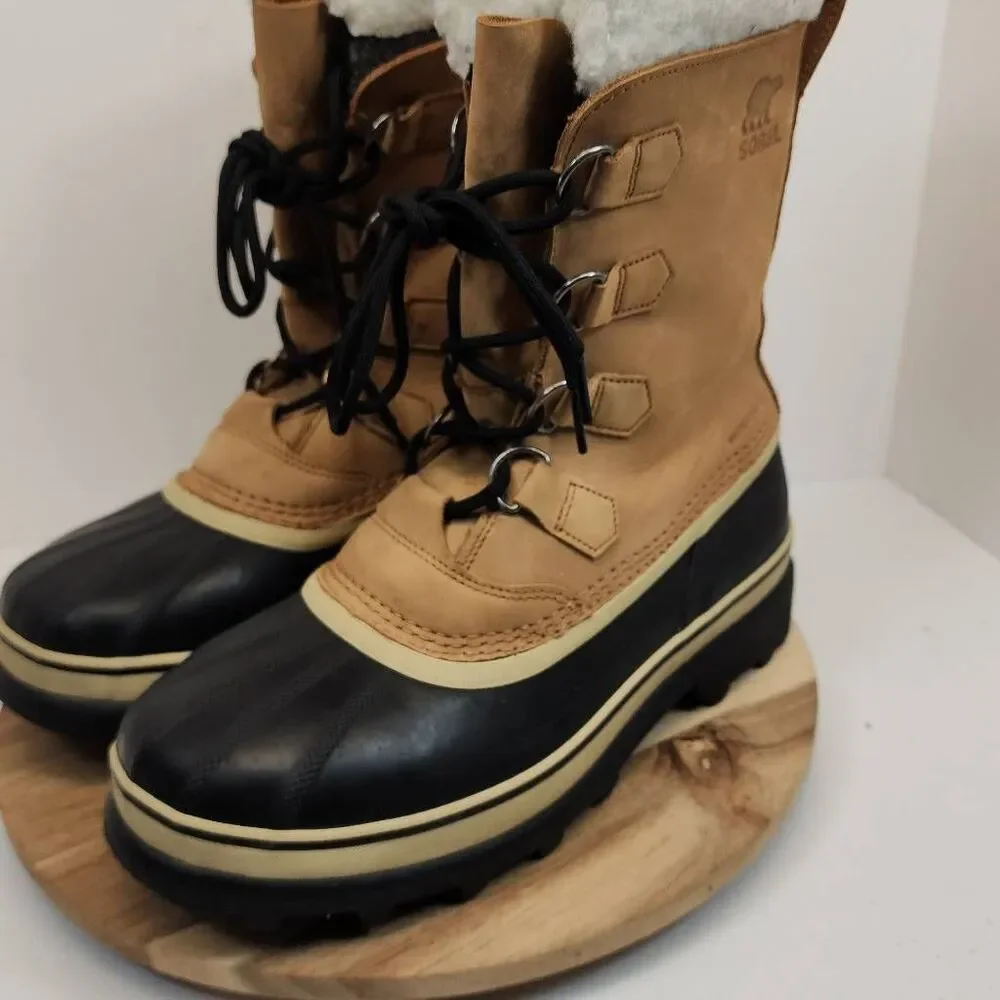 Sorel Caribou Waterproof Winter Boots Mens Size 10 Tan Black